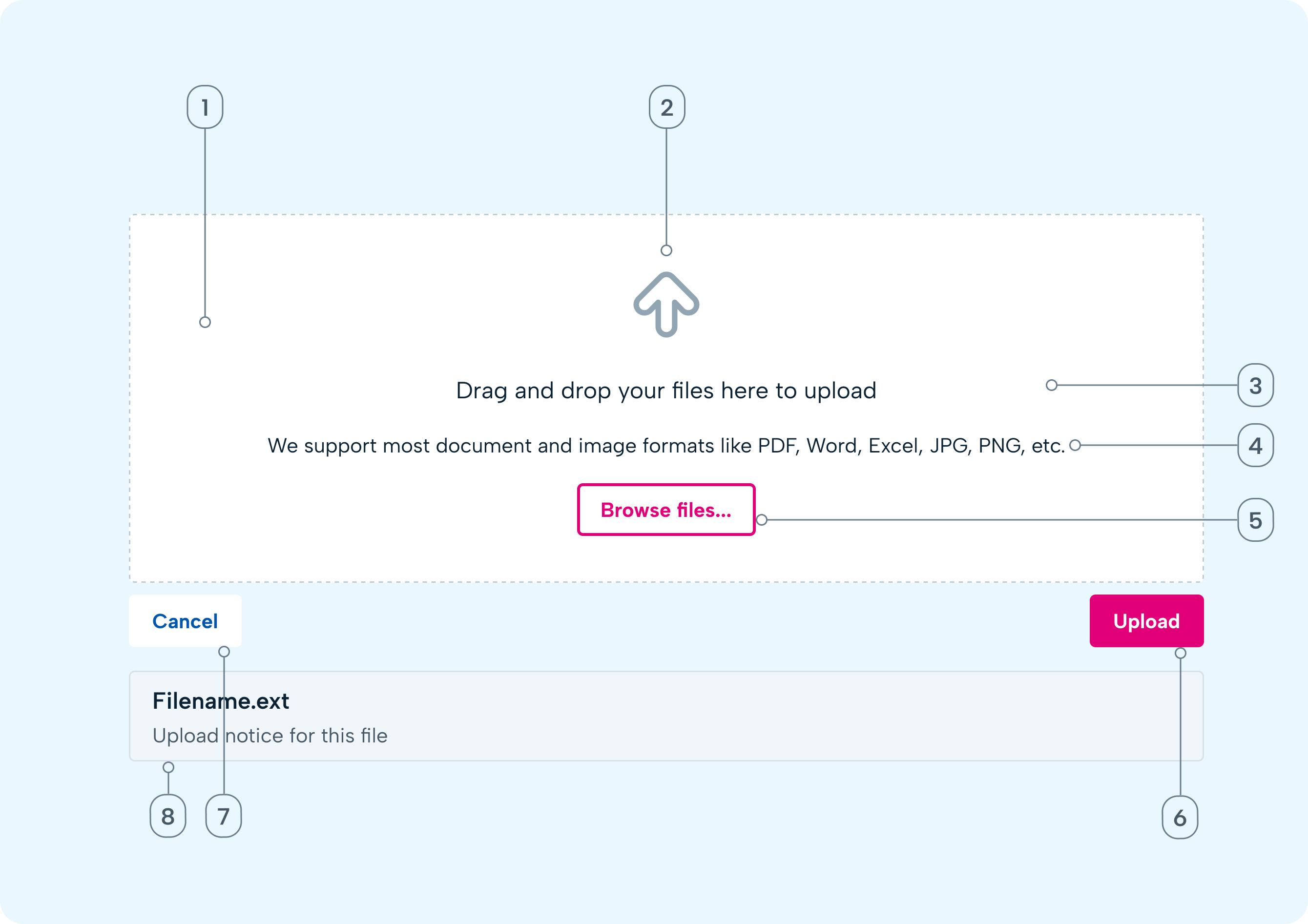 File Selector with attached file Screenshot image of the component for the file selector with element for attached file.